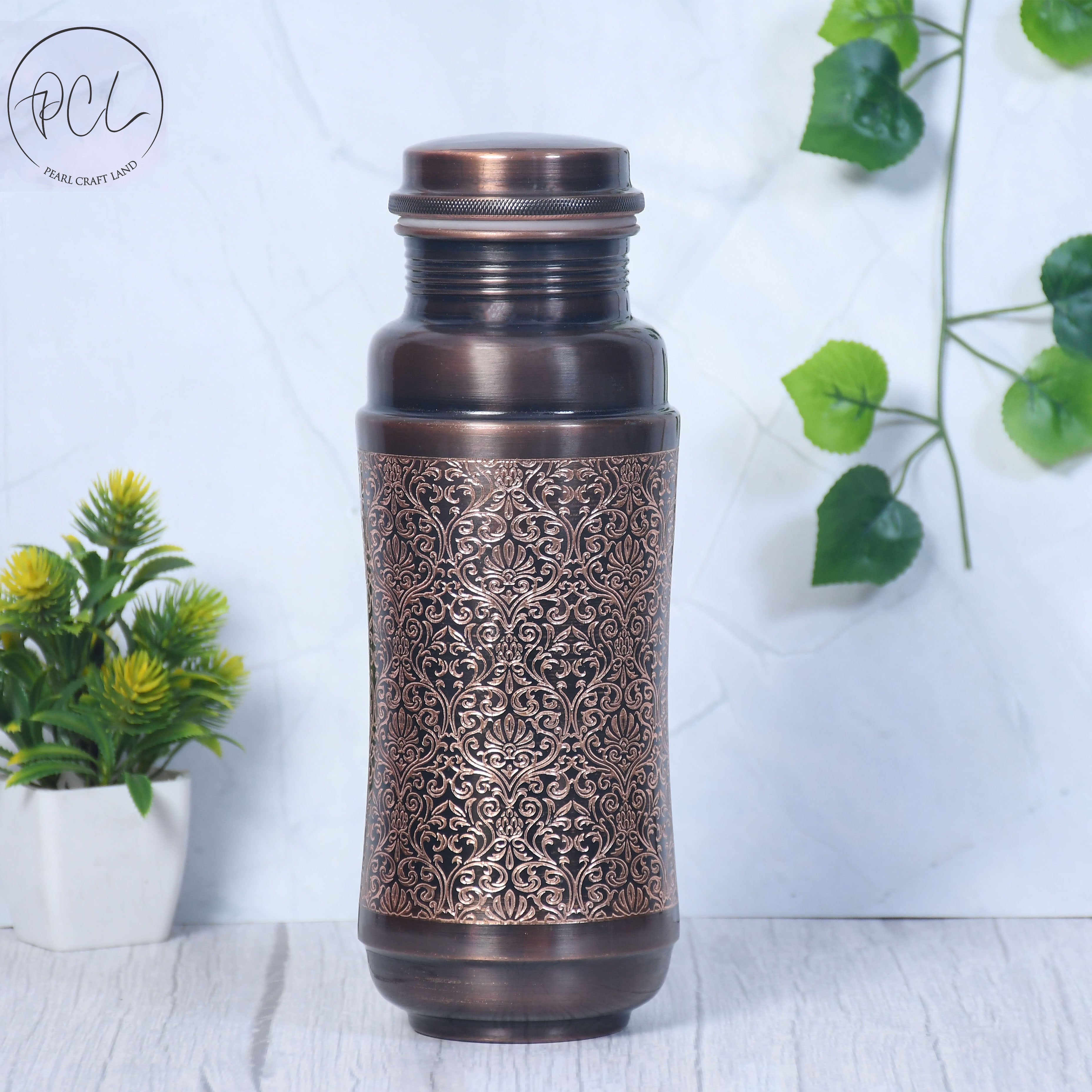 Copper Water Bottle Leak Proof Rust Free Antique Engraved - Rosetta Creative Boutique